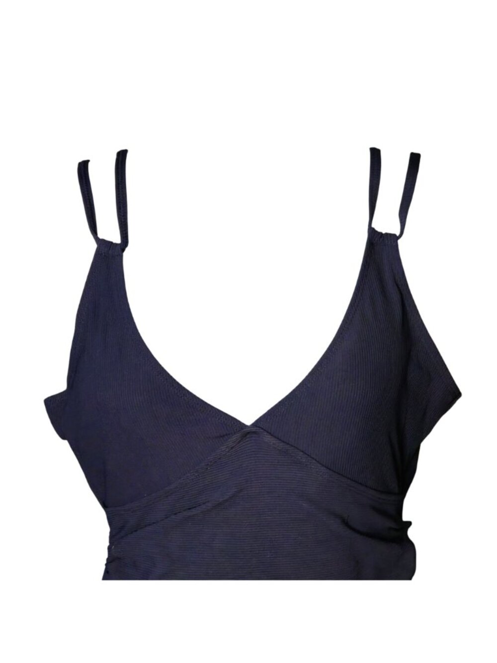 Navy Ribbed One Piece Swimsuit LG V-Neck Cutout Adjustable Straps - Picture 2 of 9